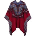 thumbnail image 2 of Women's Vintage Pattern Printed Winter Poncho Cape Shawl (Series 2-Red), 2 of 6