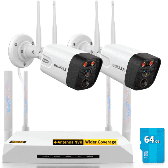 OOSSXX 5MP 4-Camera Wireless Security System with Mini NVR, Dual Antenna WiFi, 80ft Night Vision