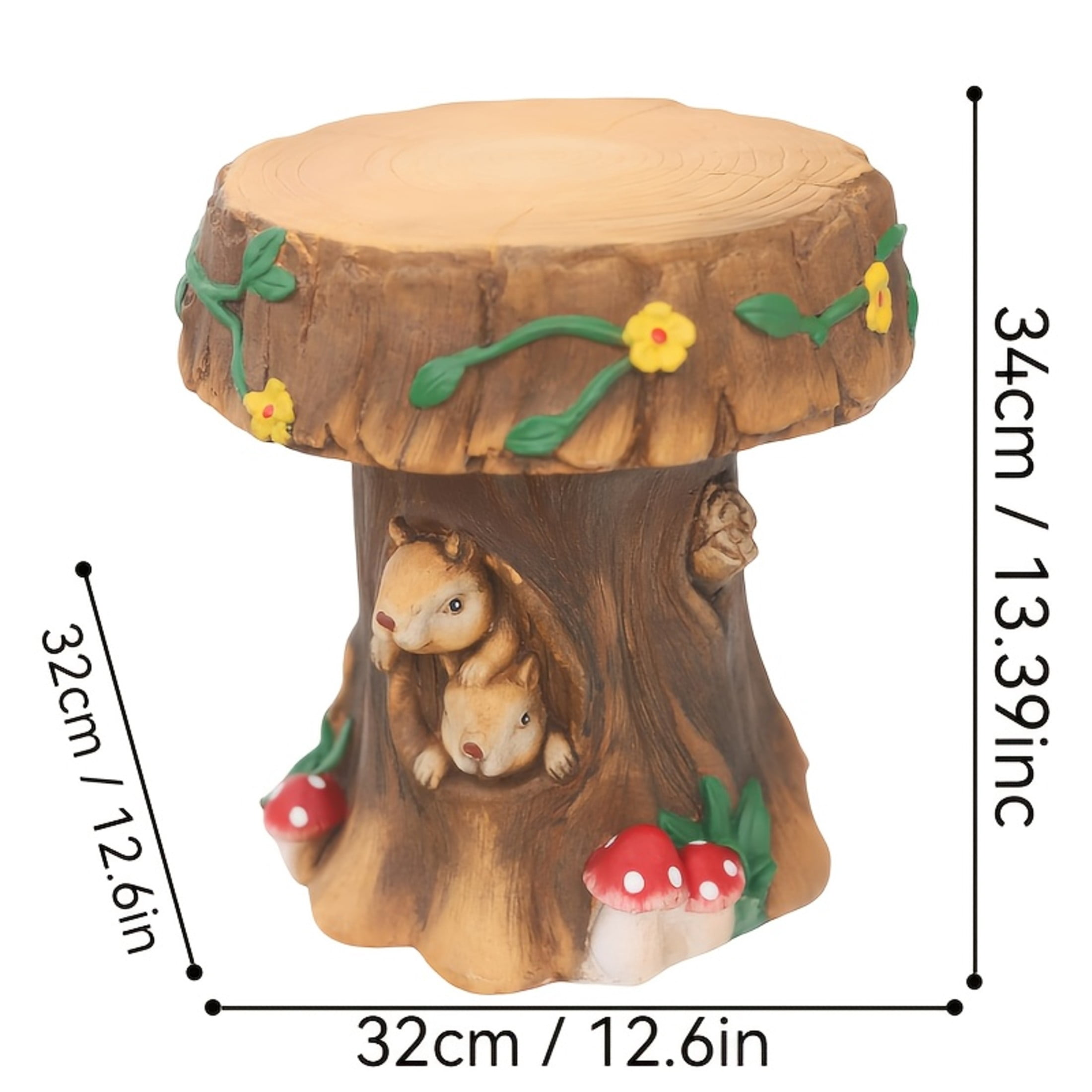 Noble House Squirrel Garden Stool, Fairy Forest Base Decor, Outdoor Creative Figurine Seat for Patio, Garden, Brown