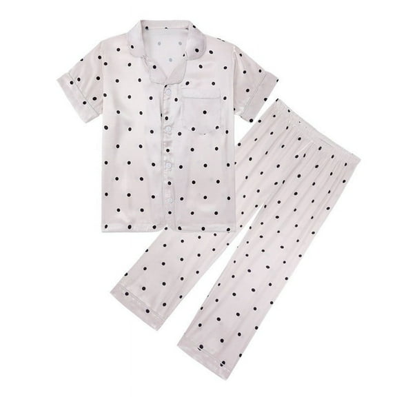 Kaemgyyd Unisex Kids Boys and Girls Pajama Sets Summer Short Sleeve Print Shirt with Pj Bottoms Sleepwear Silky Button down Loungewear