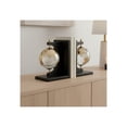 thumbnail image 4 of Modern Glass Globe Bookends with Wood Base - Decorative Book Accessories and Home Library Shelf Decor - Sculptural Book Ends  for Stylish Bookshelf, Office Accent, or Desk Decor - Set of 2, 9", Black, 4 of 12
