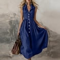 thumbnail image 6 of Horkkom Maxi Dresses for Women Summer V Neck Button Collar Sleeveless Dress Casual Pleated Long Dresses M, 6 of 7