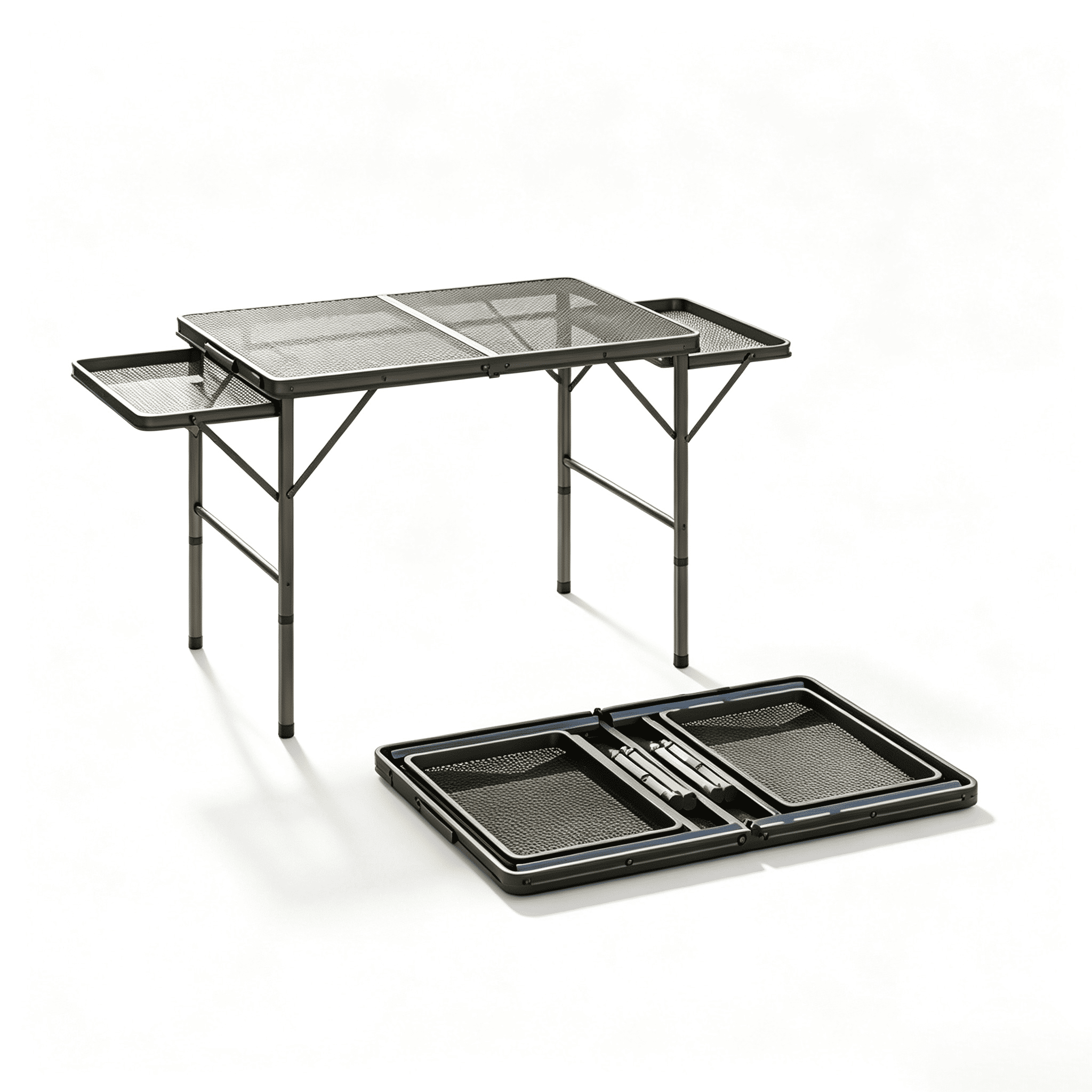 Foldable Expandable Outdoor Table, Adjustable Height Metal Camping Table with Side Wings, Waterproof Rust-Resistant Portable Picnic Standing Table for Patio BBQ Beach