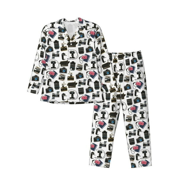 Balery Cool Camera Pijama para Hombre de Dos Piezas con Manga Larga, Conjunto de Dormir y Descanso Suave con Bolsillos-X-Large