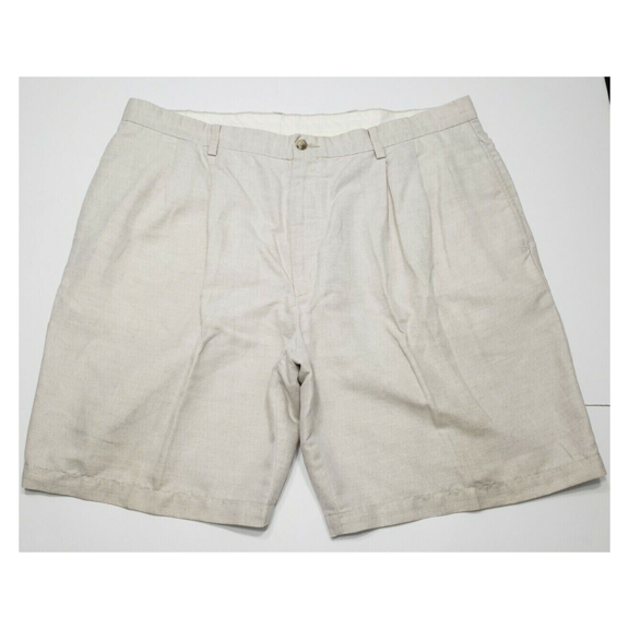 RoundTree and Yorke Men's, 9 Classic Fit Linen Blend Flat Front Shorts, Stone, 42