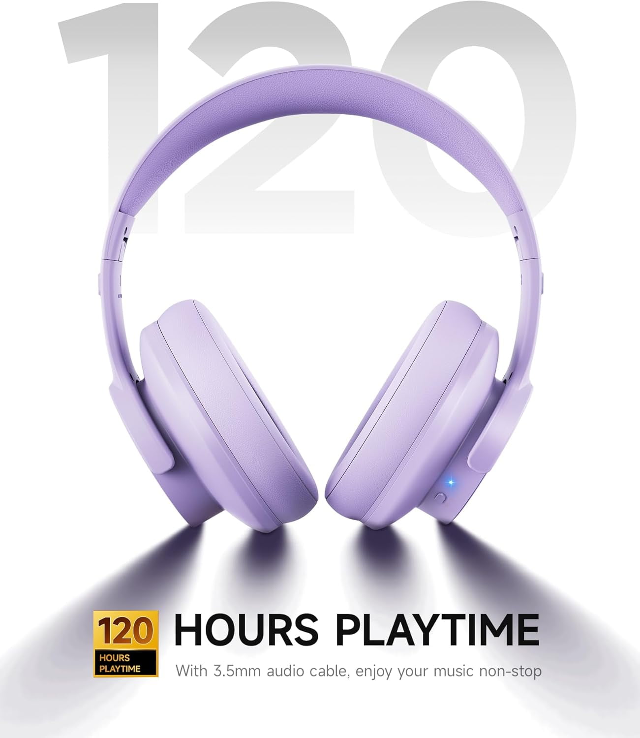 Picun B8 Bluetooth Headphones, 120 Hours Headphone Wireless Bluetooth, Hands-Free Calls, 3EQ & Game Mode, Foldable Headphones Over Ear for Travel Home Office Cellphone PC Purple