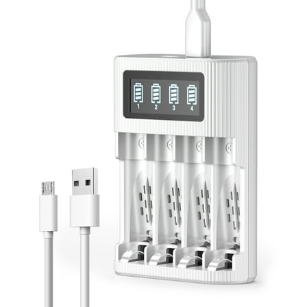 EBL 4 Bays AA AAA Battery Charger for Ni-Mh Ni-Cd Rechargeable Batteries, White