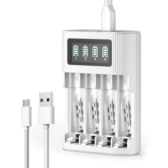 EBL 4 Bays AA AAA Battery Charger for Ni-Mh Ni-Cd Rechargeable Batteries, White