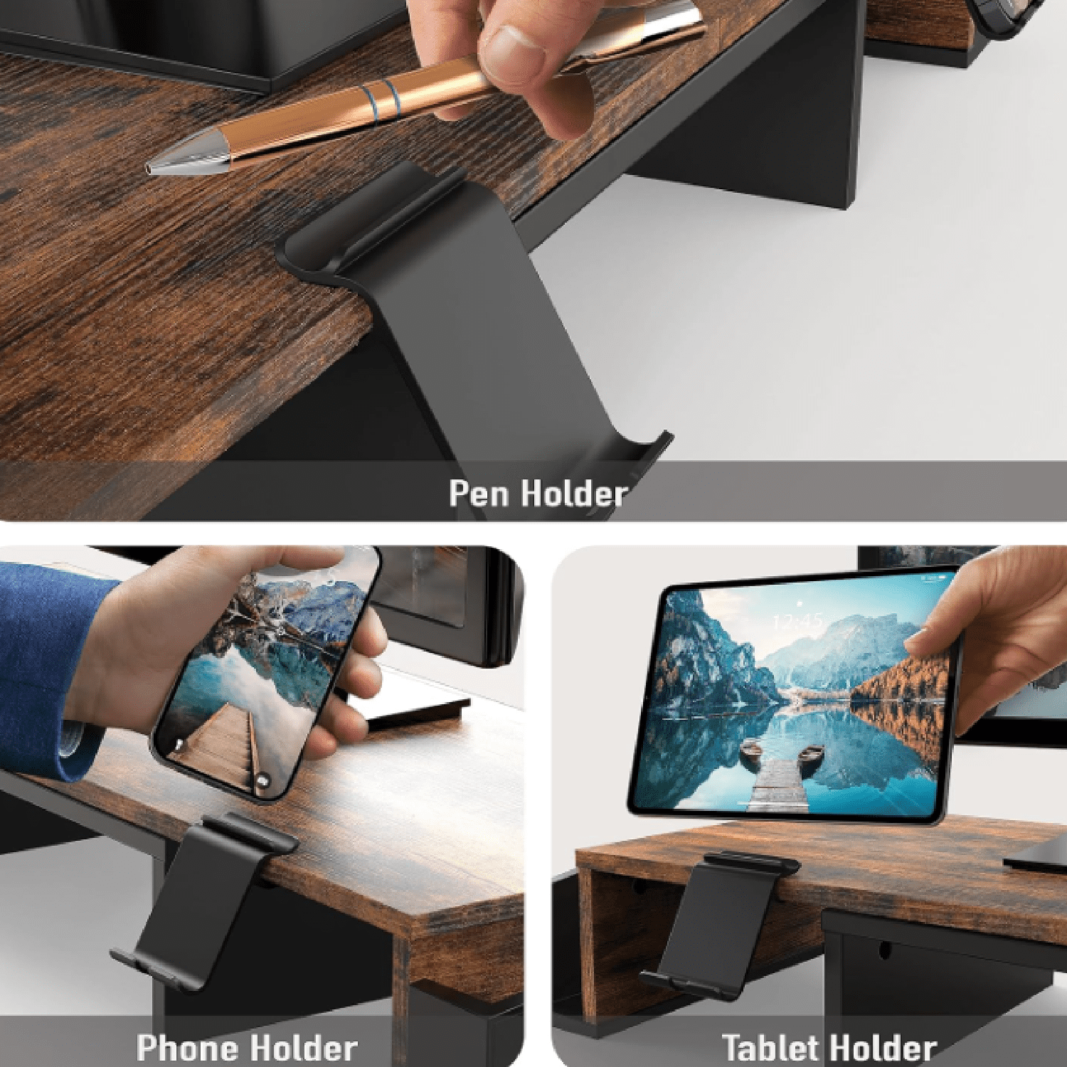 Simple Houseware Desk Dual Monitor Stand Riser with Drawer, Rustic Brown