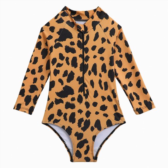 Linfrsh Swimsuit for Baby Girl Baby/Toddler Girls Long Sleeve Zipper Closure Swimsuit One Piece Swimwear with UPF50 Sun Protection(Gold,3-4 Years)
