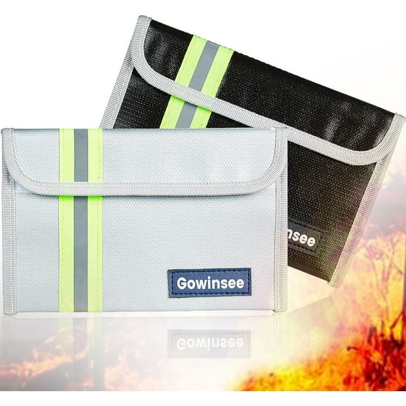 2 Pack Fireproof Bag 8"x 5", Silicone Coated Fire & Water Resistant Safe Bag for Cash, Documents, Jewelry, Passport & Valuables