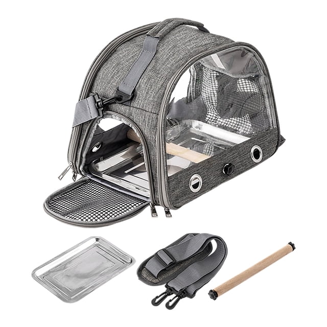 Portable Bird Travel Backpack Small Pets Ventilated Polyester Metal Outdoor Adventure Cage Foldable Storage Leak Proof Base Visible Mesh