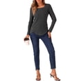 thumbnail image 2 of INSPIRE CHIC Women's Ribbed Knit Top Long Sleeve Square Neck Tee Tops, 2 of 5