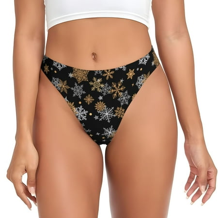 Salouo White And Yellow Snowflakes Print Seamless Thongs For Womens V-waisted No Show Thong Women s G-String Low-Waist Panties Seamless Panties Sexy Underwear Women 1-Pack