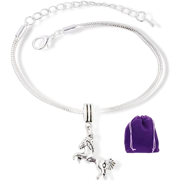 Horse on Hind Legs with Bushy Tail Snake Chain Charm Bracelet