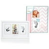 Maven Gifts: Pearhead Chevron Baby Book with Clean-Touch Ink Pad, Pink with Pearhead Baby Prints Photo Frame with Clean-Touch Ink Pad Included, White