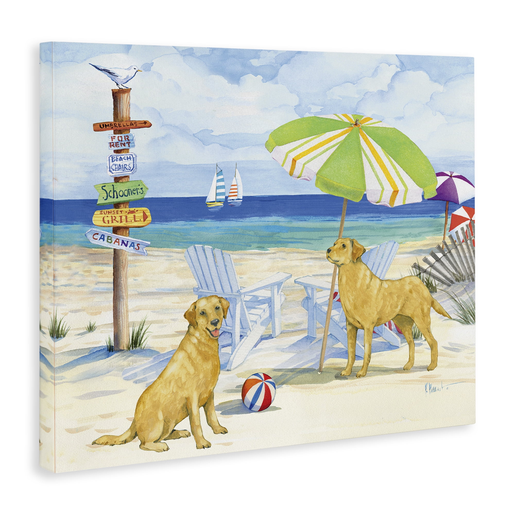 Stupell Industries Retriever Dogs at Beach Animals & Insects Painting Gallery Wrapped Canvas Art Print Wall Art, 40 x 30