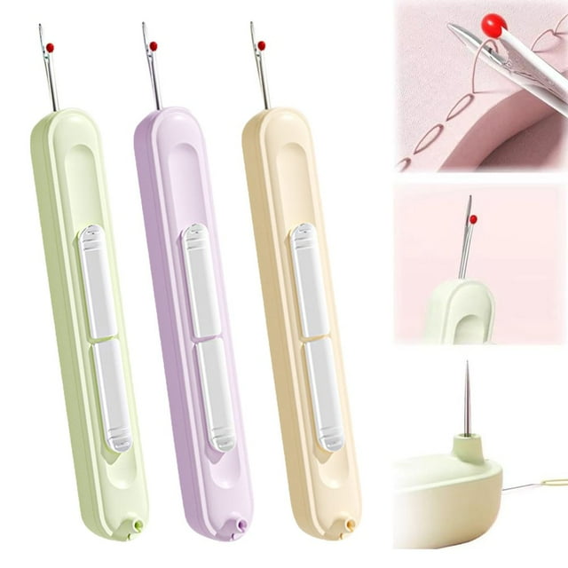 HLONK 2Pcs Plug-in Needle Threader 2 in 1 Needle Threader Seam Ripper Stretchable Remover Needle Threading Tool for Hand Sewing Knitting Craft Quilting Supplies