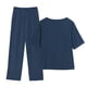 thumbnail image 4 of ICHUANYI ClearanceWomen's Summer Printed Short Sleeve Half Sleeve Round Neck Cropped Top + Casual Pants Suit Set Two Piece Lounge Set(Navy, XL) ICHUANYI WER20232080505301, 4 of 4