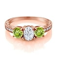 thumbnail image 2 of Gem Stone King 18K Rose Gold Plated Silver Green Peridot Ring Set with Moissanite (2.12 Cttw) (Size 9), 2 of 4