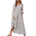 thumbnail image 1 of Ersazi Robe Femme Mode Robes pour Femmes Décontractées à Manches Longues Couleur Col en V Longue Robe en Liquidation Gris m, 1 of 4