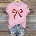 thumbnail image 2 of Kaemgyyd Valentine Shirts for Women Vintage Bow Printed T Shirt Rolled up Short Sleeve Valentines Gift Casual Tee Tops, 2 of 6