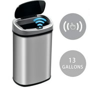 NiamVelo Kitchen Trash Can with Lid, 13 Gallon Automatic Stainless Steel Garbage Can with Touch-Free & Motion Sensor, Anti-Fingerprint Mute Designed Waste Bin for Office Home, Silver
