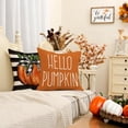 thumbnail image 3 of Fall Decorative Throw Pillow Covers 18 x 18 Inch Set of 4, Stripes Hello Pumpkin Happy Fall Decor Outdoor Farmhouse Pillow Cases for Home Couch (Orange Color) G338-18, 3 of 6