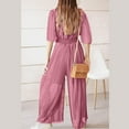 thumbnail image 6 of 3/4 Sleeve Jumpsuit for Women V-Neck Dressy Bodysuit Elastic High Waist Loose Wide Leg Casual Rompers, 6 of 6