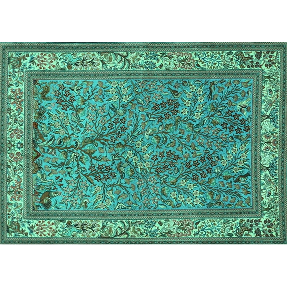 Ahgly Company Indoor Rectangle Animal Turquoise Blue Traditional Area Rugs, 6' x 9'