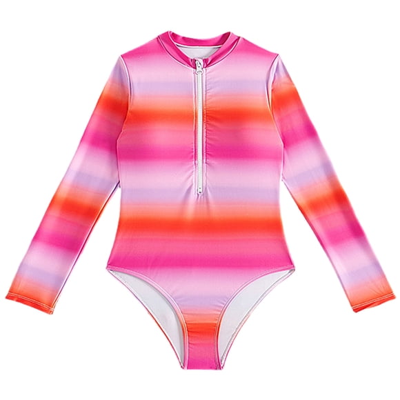 Splozh Swim Suit Girls Swimsuits Long Sleeve UPF 50+ Rash Guard Kids Swimwear Bathing Suit Hot Pink,15-16 Years