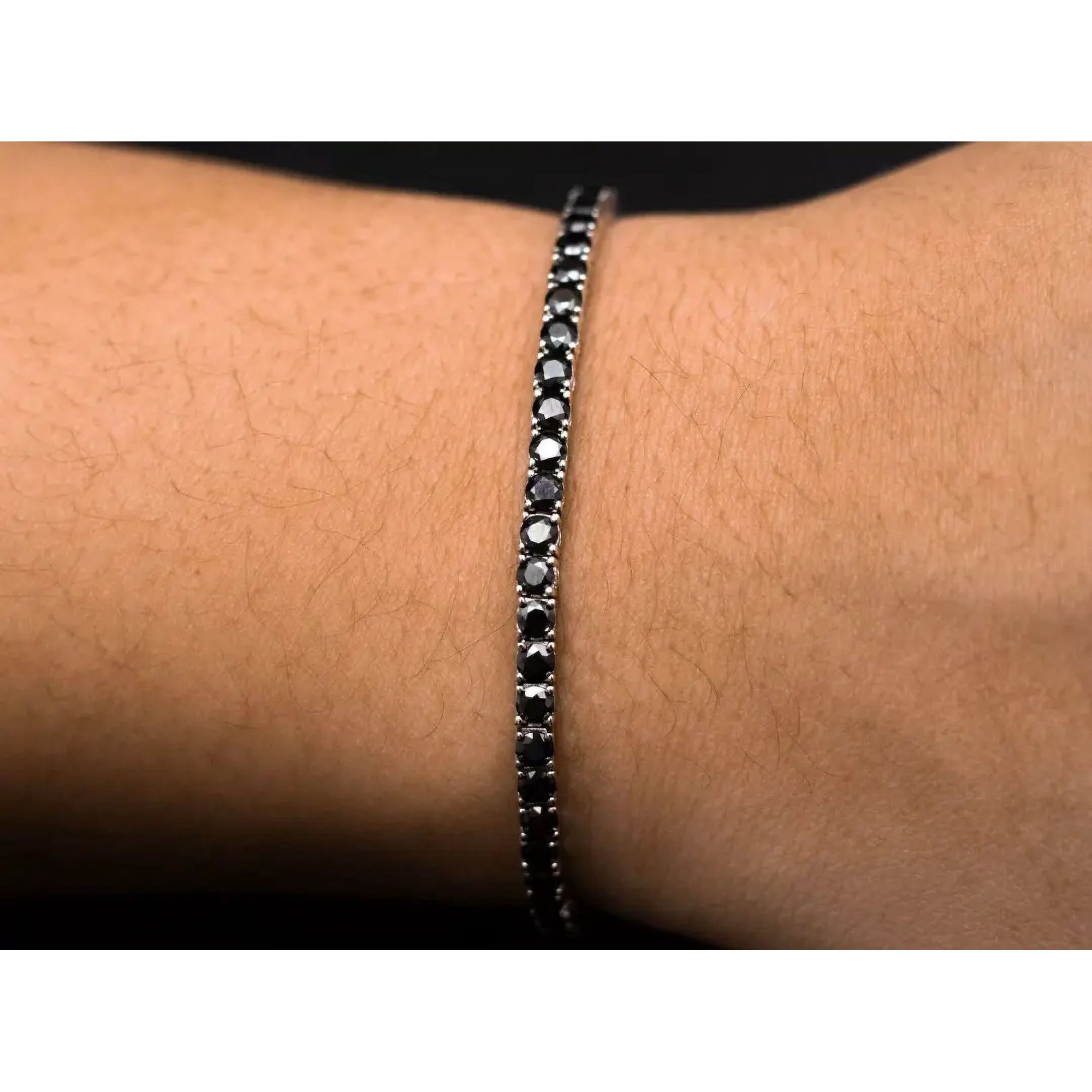 9 Ct Round 4mm Simulated Black Diamond Tennis Bracelet in 14K White Gold Plated - 7.5'' Elegant Statement