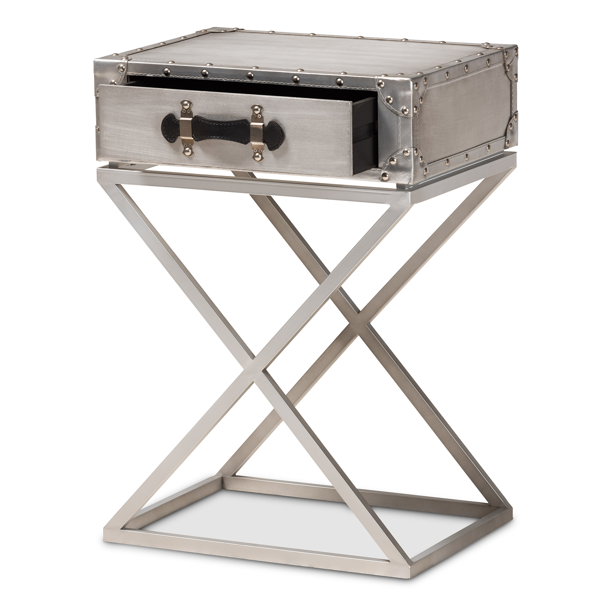 Baxton Studio William Modern French Industrial Silver Metal 1-Drawer End Table