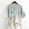 thumbnail image 6 of JULMCOMO Shirts for Women Floral Print 3 Button Notch Neck 3/4 Sleeve Loose Fit Casual Tunic Tops Comfy Summer Shirts Light Gray 2XL, 6 of 7