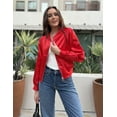 thumbnail image 3 of Zeagoo Women Letterman Jackets Satin Bomber Jacket Casual Short Biker Jacket Classic Solid Striped Fashion Coat Zip Up Windbreaker Outerwear, 3 of 6