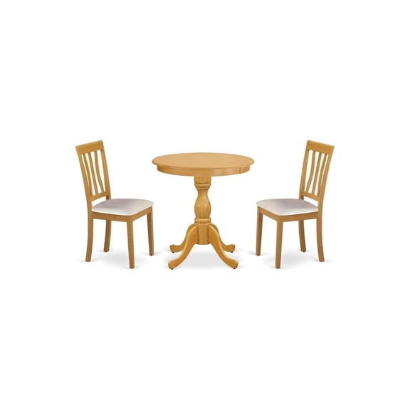 3 Piece Kitchen Table Set with Chairs - Round Dining Table & 2 Upholstered Seats - 30x30 Inch Oak Finish