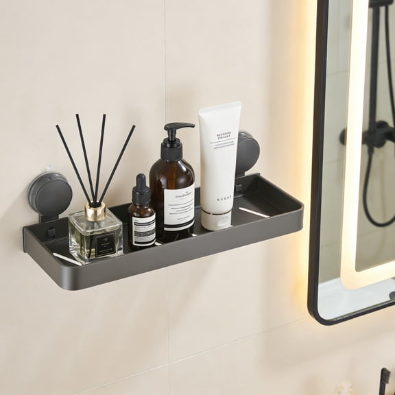Eolstice Bathroom Suction Cup Storage Rack, Gray Wall Mounted Organizer No Drilling, For Countertop Cosmetics & Toiletries, Space Saving