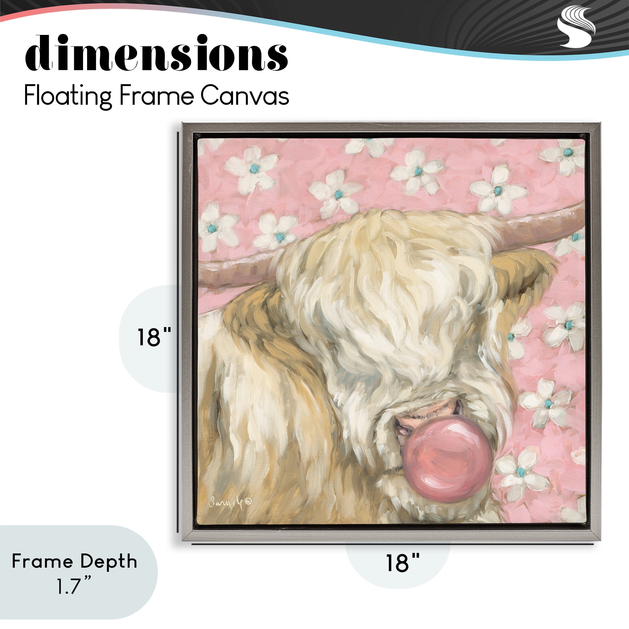 Stupell Industries Bubblegum Cutie Cattle Gray Framed Floater Canvas Wall Art, design by Sara G. Designs