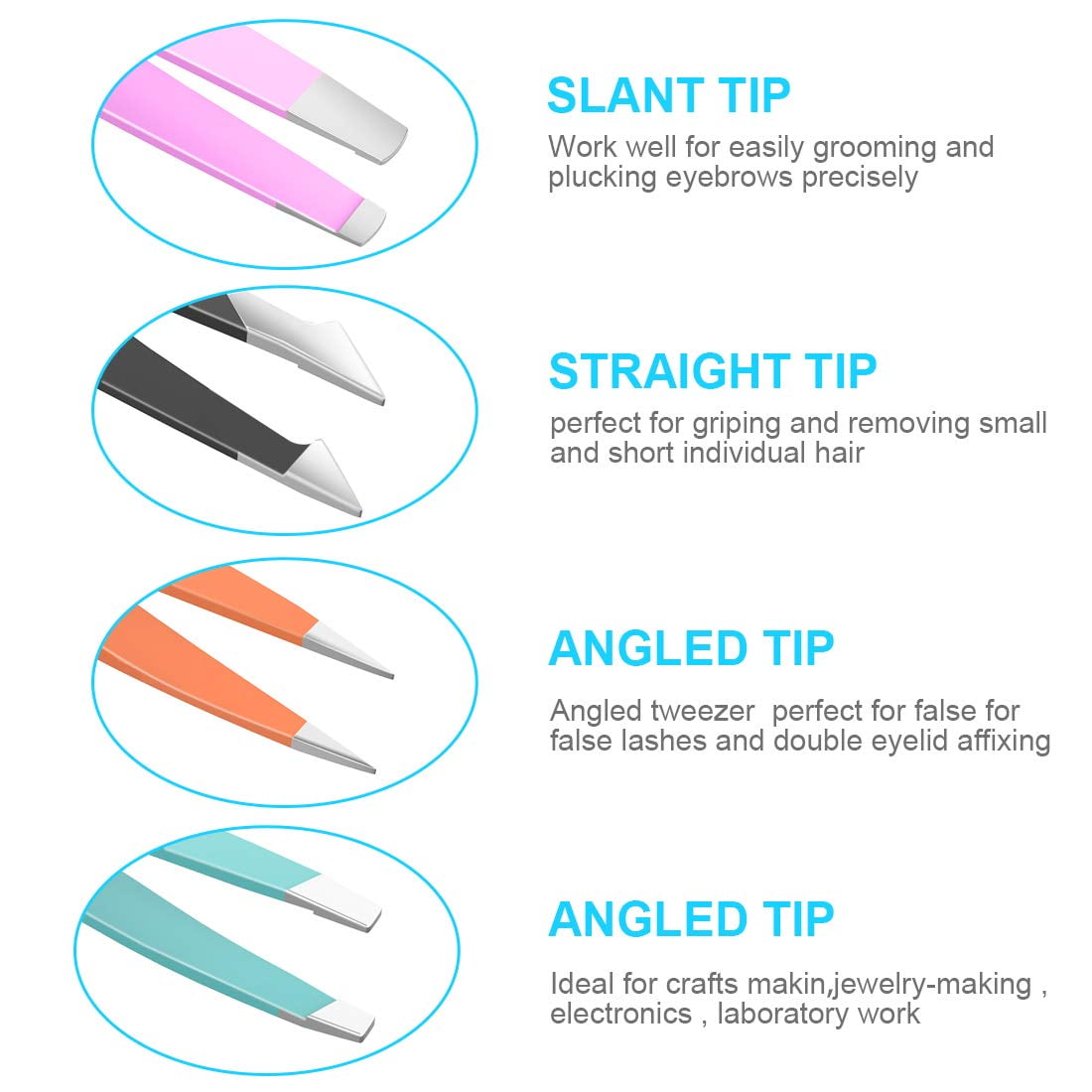 Eyebrow Tweezer Set, 4 Pcs Tweezers Set for Women, Precision Tweezer for Eyebrows with Curved Scissors for Ingrown Hair, Hair Plucking Daily Beauty Tools with Leather Travel Case