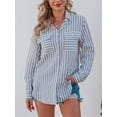 thumbnail image 6 of Women's Button Down Shirts Casual Long Sleeve V Neck Striped Blouses Tops with Pockets, 6 of 7