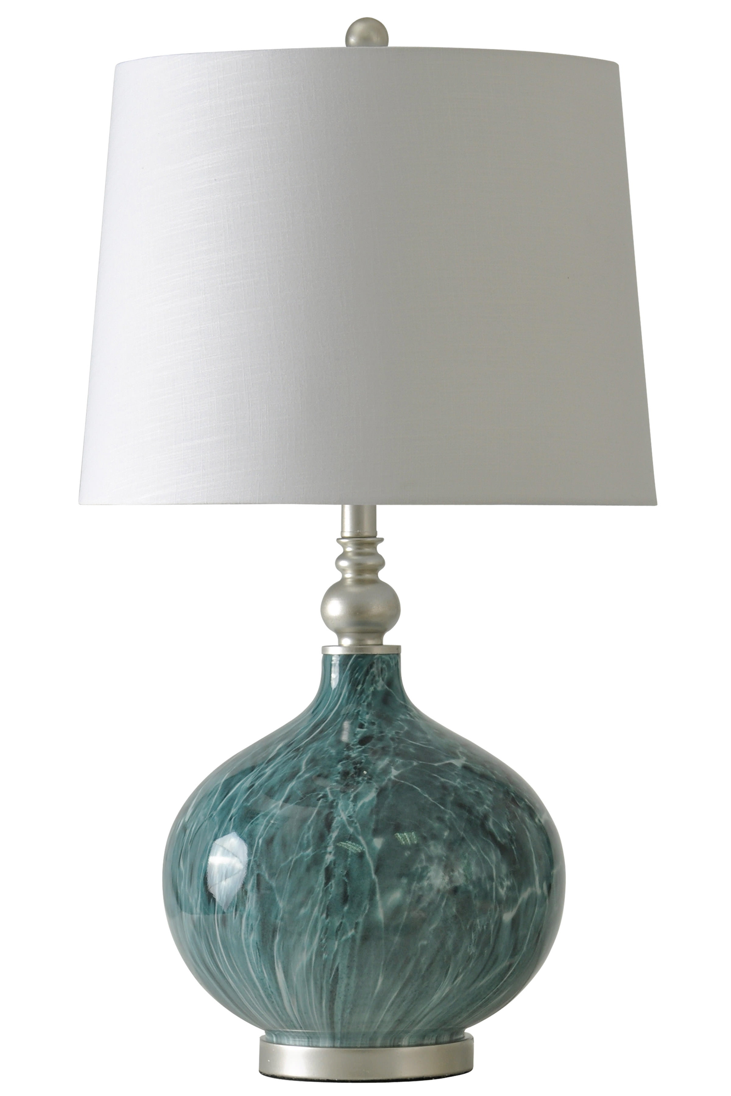 Solstice Table Lamp Blue Marble Finish White Hardback Fabric Shade