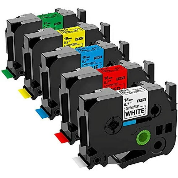 Buyalot Compatible Label Tape Replacement for Brother P touch TZe TZ Tape 18mm 0.7 Inch Laminated Tape (Black on White/Red/Blue/Yellow/Green) for Brother Ptouch PTD400, PTD600, PTD400AD PTP7