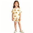 thumbnail image 7 of ITSAME Girls Outfit Sets Cartoon Print Crewneck T-Shirt & Shorts 2-Piece Kids Loose Casual Clothes Brown Size 2T, 7 of 7