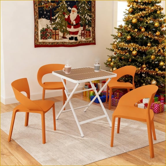 Patio Set 4 Chairs   1 Table | Modern Indoor/Outdoor Folding | No Assembly | White, Khaki | Polypropylene, Metal