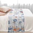 thumbnail image 2 of Oceans Marine Life Bed Runner for Twin Size Bed, Orange Blue Jellyfish Starfish Wood Grain Soft Bedding Scarf Bedding Protector Slipcover Sofa Throw for Bedroom Hotel Guesthouse, 2 of 8