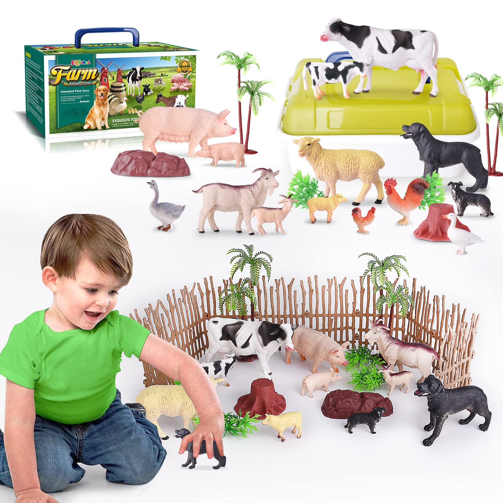 EnAuRoL 35 PCS Farm Animals Toys for Toddlers 3 Years Old Boys and