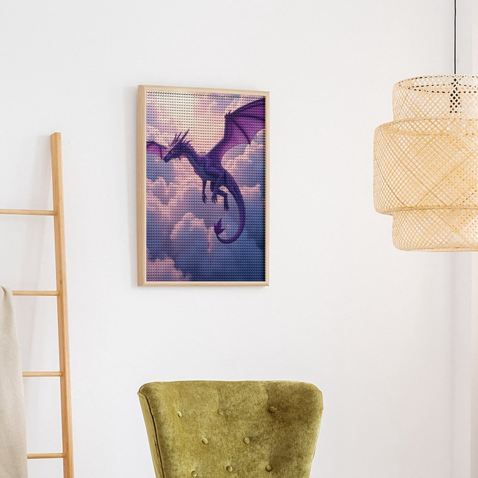 Diamond Art Kits for Adults, Purple Dragon Flying In Clouds 5D Diamond Painting Kits for Adults Beginners, DIY Full Drill Diamond Painting, Gem Art and Crafts 12x16