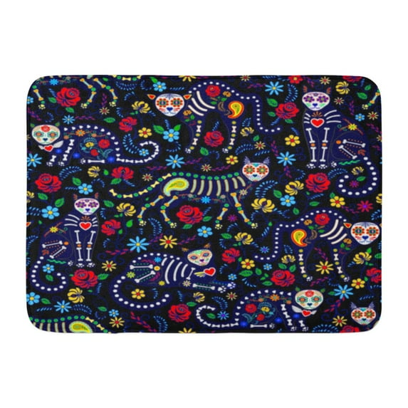 SIDONKU Colorful Day Calavera Cats and Sugar Skills for Dia De Los Muertos Dead Pattern Doormat Floor Rug Bath Mat 23.6x15.7 inch