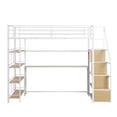thumbnail image 4 of Euroco Metal Twin Bed, Loft Bed with Desk and Bookcase, Shelf and Storage Staircase, White, 4 of 12