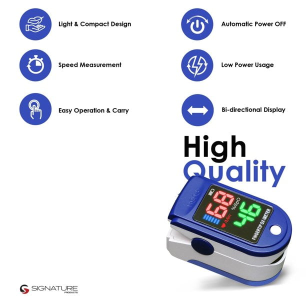 Signature® Fingertip Pulse Oximeter LED Display Blood Oxygen Sensor Saturation Mini SpO2 Monitor Bat Not Incl